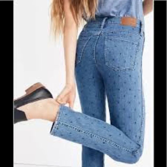 Madewell Slim Straight Embroidered Navy Dots Jeans - Size 29 - Picture 2 of 10